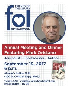 FOL Annual Meeting & Dinner with Special Guest Mark Oristano